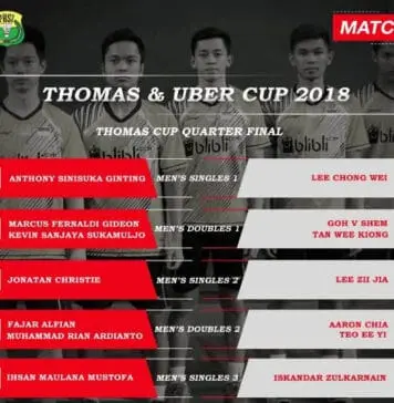 Tim Putra Indonesia berhasil lolos ke final Piala Thomas 2018