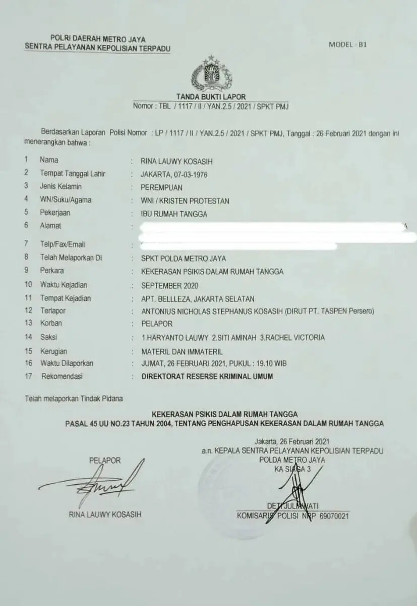 Dirut Taspen Steve Kosasih Dilaporkan Istri ke Polda, karena KDRT saat dipergoki selingkuh
