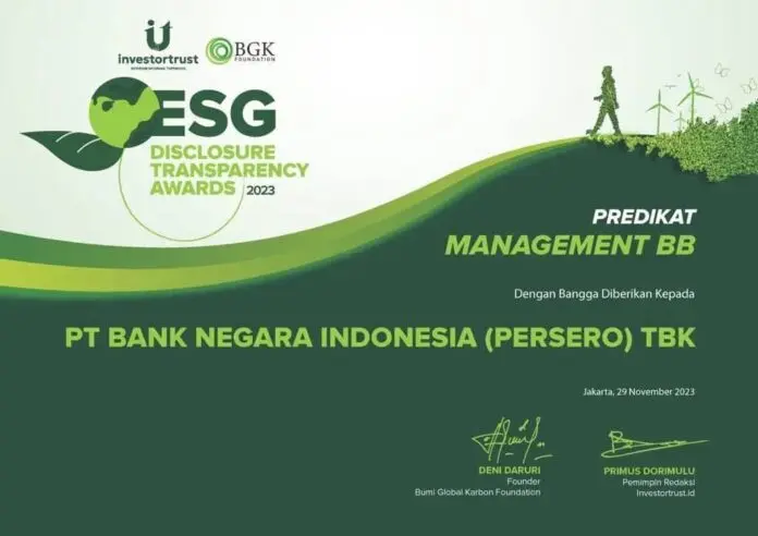 Transparan Dalam Penyingkapan Laporan ESG, BNI Raih Penghargaan Investor Trust-BGK Foundation Transparan Dalam Penyingkapan Laporan ESG, BNI Raih Penghargaan Investor Trust-BGK Foundation