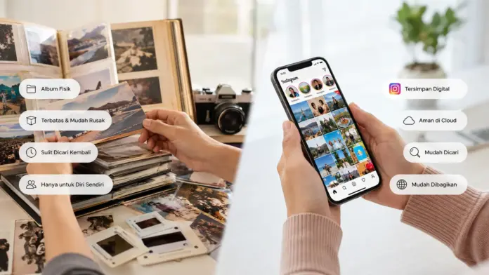 Perubahan Cara Masyarakat Menyimpan dan Menggunakan Konten Visual di Era Instagram Perubahan cara masyarakat menyimpan dan menggunakan konten visual dari album foto fisik ke Instagram dan penyimpanan digital